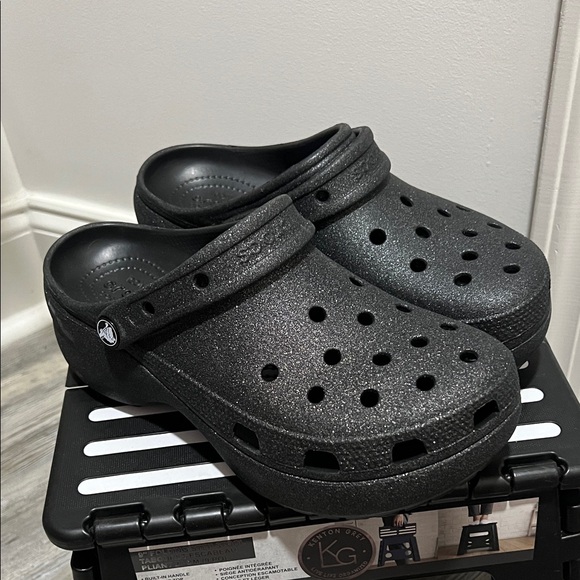 CROCS Shoes - CROCS Black Glitter Platform Shoes